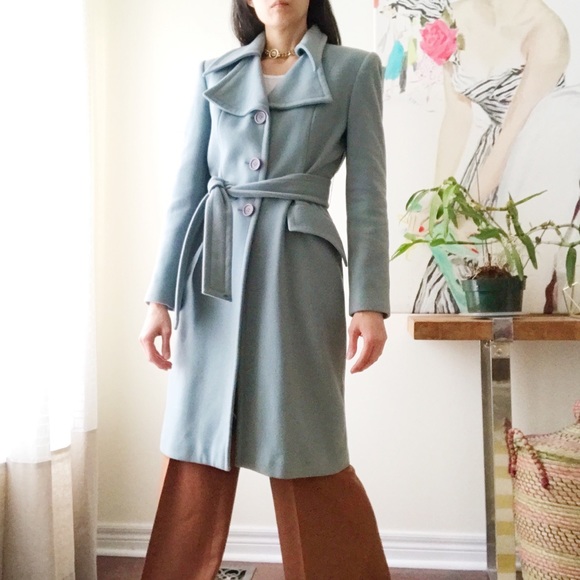 Bedo Jackets & Blazers - 3. Sage wool/cashmere blend belted knee length coat